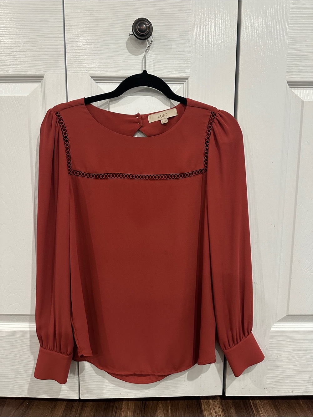 LOFT Rust Red Long-Sleeve Blouse with Trim